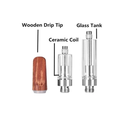 Kayu titisan tip perak perak cbd kartrij, 510 skru thread bocor bocor proof atomizer dengan 1.2ohm coil seramik untuk kotak bateri mod & cbd/peneban minyak vape (pakai buang, 1.0ml, tiada nikotin)